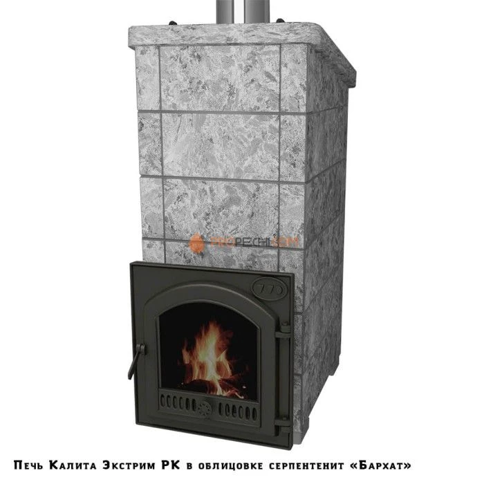 Чугунная печь для бани Инжкомцентр ВВД Калита Экстрим РК (серпентинит Бархат) с чугунной дверцей