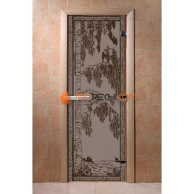 Дверь для бани DoorWood с рисунком Березка Черный жемчуг матовая, 1900x700 мм