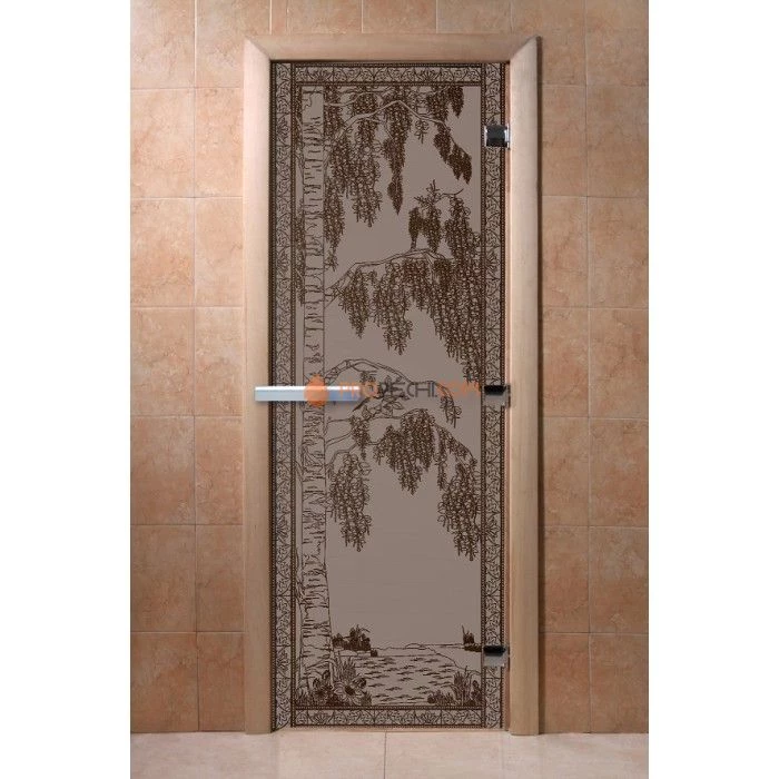 Дверь для бани DoorWood с рисунком Березка Черный жемчуг матовая, 1900x700 мм