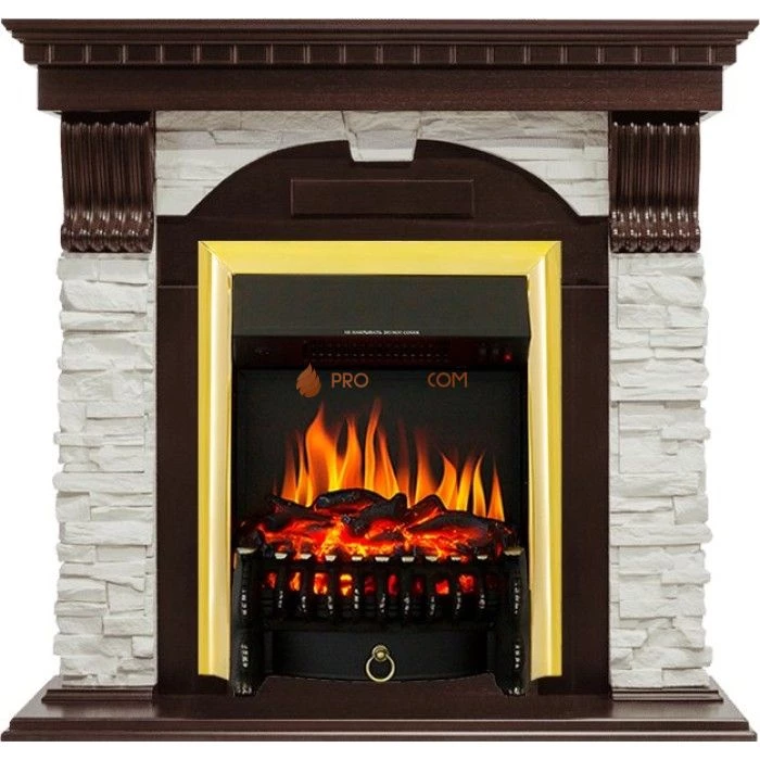 Каминокомплект Royal Flame Dublin - Темный дуб / Сланец белый с очагом Fobos FX Brass