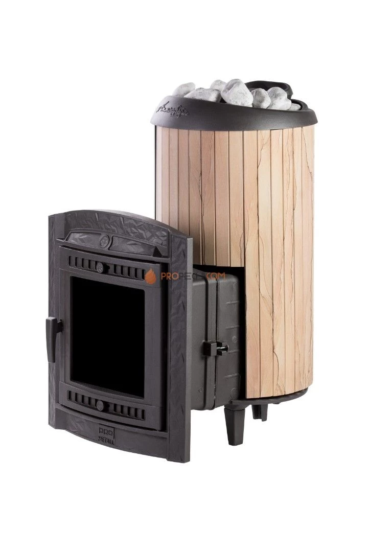 Банная печь Атмосфера-XL в ламелях "Окаменевшее дерево" перенесённый рисунок