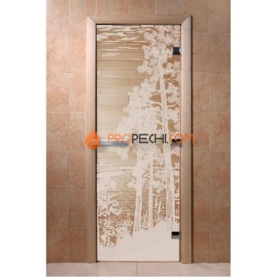 Дверь для бани DoorWood с рисунком Рассвет Прозрачная, 2100x900 мм
