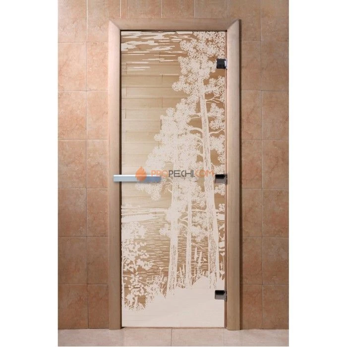 Дверь для бани DoorWood с рисунком Рассвет Прозрачная, 2100x900 мм