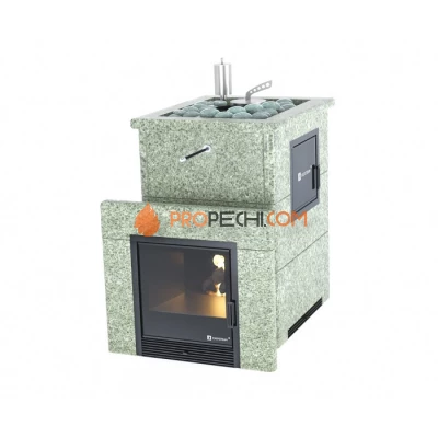 Дровяная печь для бани ИзиСтим Анапа М2 в полноценном кожухе с открытым верхом из жадеита