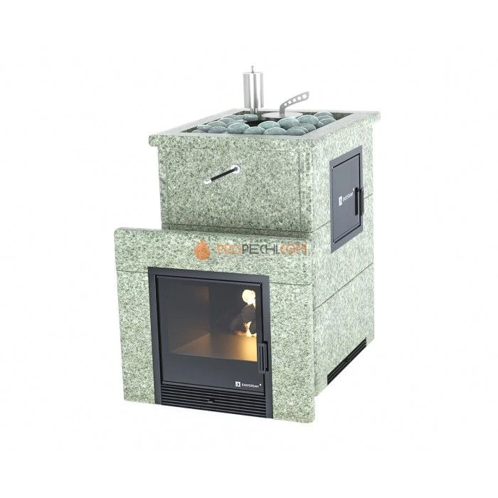 Дровяная печь для бани ИзиСтим Анапа М2 в полноценном кожухе с открытым верхом из жадеита
