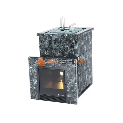 Дровяная печь для бани ИзиСтим Анапа в полноценном кожухе с открытым верхом из пироксенита