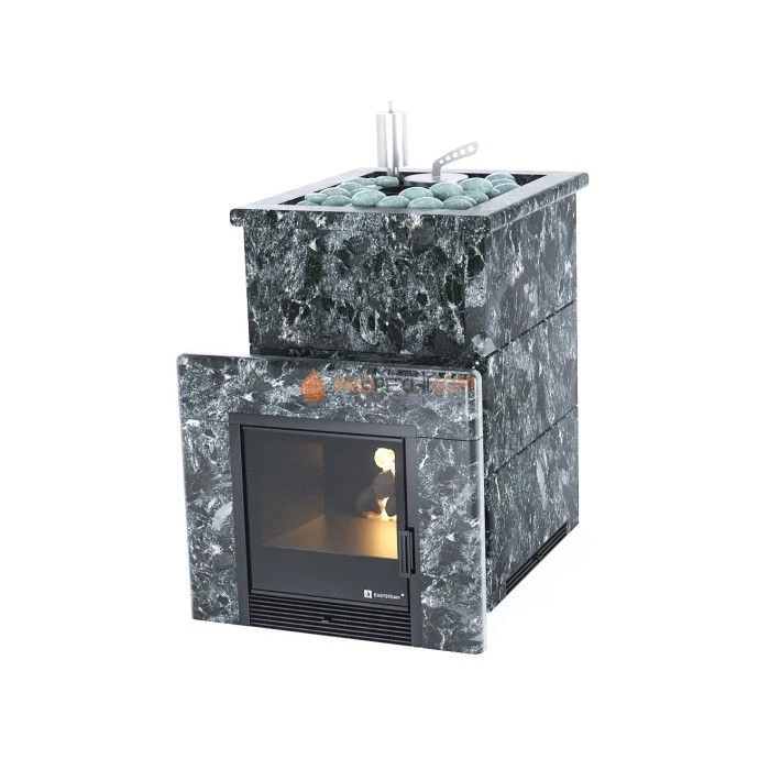 Дровяная печь для бани ИзиСтим Анапа в полноценном кожухе с открытым верхом из пироксенита