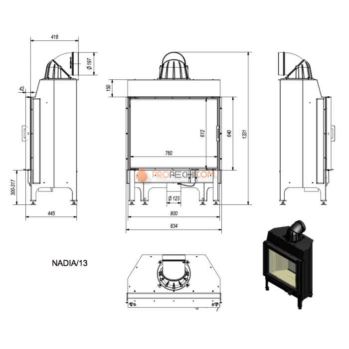 Каминная топка стальная Kratki NADIA/13 (13 кВт)