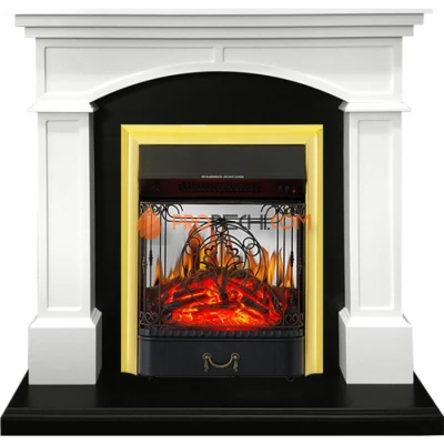 Каминокомплект Royal Flame Langford - Белый с черным с очагом Majestic FX M Brass