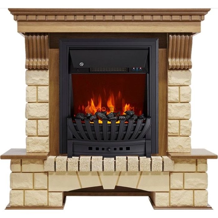 Каминокомплект Royal Flame Pierre Luxe - Дуб / Шампань с очагом Aspen Black