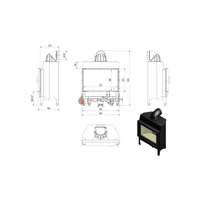 Каминная топка стальная Kratki NADIA/12 (12 кВт)