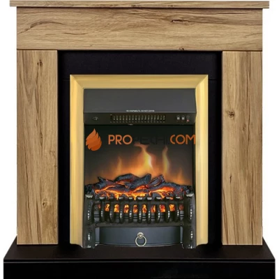 Каминокомплект Royal Flame Bergen (Разборный) - Дуб галифакс (Ширина 900 мм) с очагом Fobos FX Brass