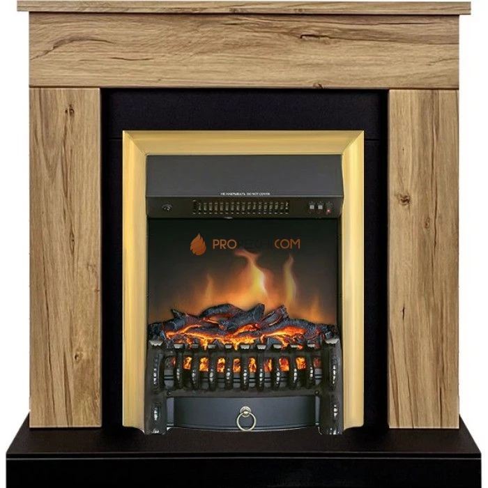 Каминокомплект Royal Flame Bergen (Разборный) - Дуб галифакс (Ширина 900 мм) с очагом Fobos FX Brass