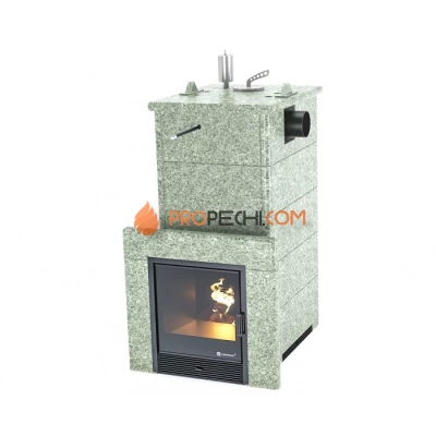 Дровяная печь для бани ИзиСтим Сочи в полноценном кожухе с боковым подключением из жадеита