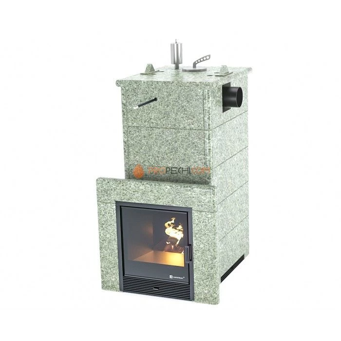 Дровяная печь для бани ИзиСтим Сочи в полноценном кожухе с боковым подключением из жадеита