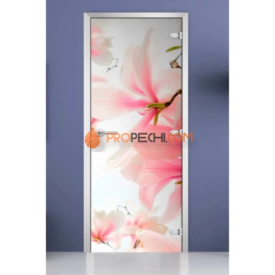 Стеклянная межкомнатная дверь DoorWood с фотопечатью Flowers-14, 2000х600 мм