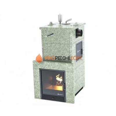 Дровяная печь для бани ИзиСтим Сочи М2 в полноценном кожухе с боковым подключением из жадеита