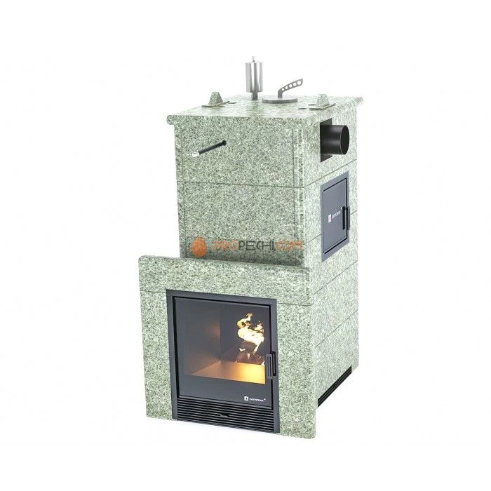 Дровяная печь для бани ИзиСтим Сочи М2 в полноценном кожухе с боковым подключением из жадеита
