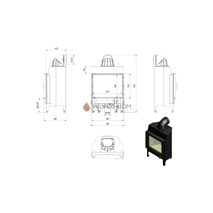 Каминная топка стальная Kratki NADIA/10 (10 кВт)