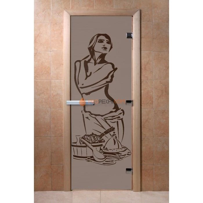 Дверь для бани DoorWood с рисунком Искушение Черный жемчуг матовая, 1900x700 мм