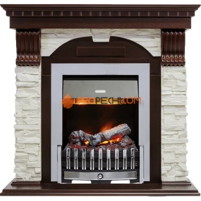 Каминокомплект Dimplex Dublin - Темный дуб / Сланец белый с очагом Danville Chrome FB2