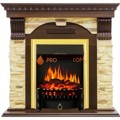 Каминокомплект Royal Flame Dublin угловой - Темный дуб / Сланец с очагом Fobos FX Brass
