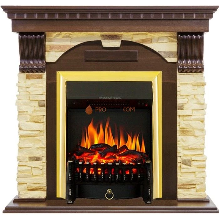 Каминокомплект Royal Flame Dublin угловой - Темный дуб / Сланец с очагом Fobos FX Brass
