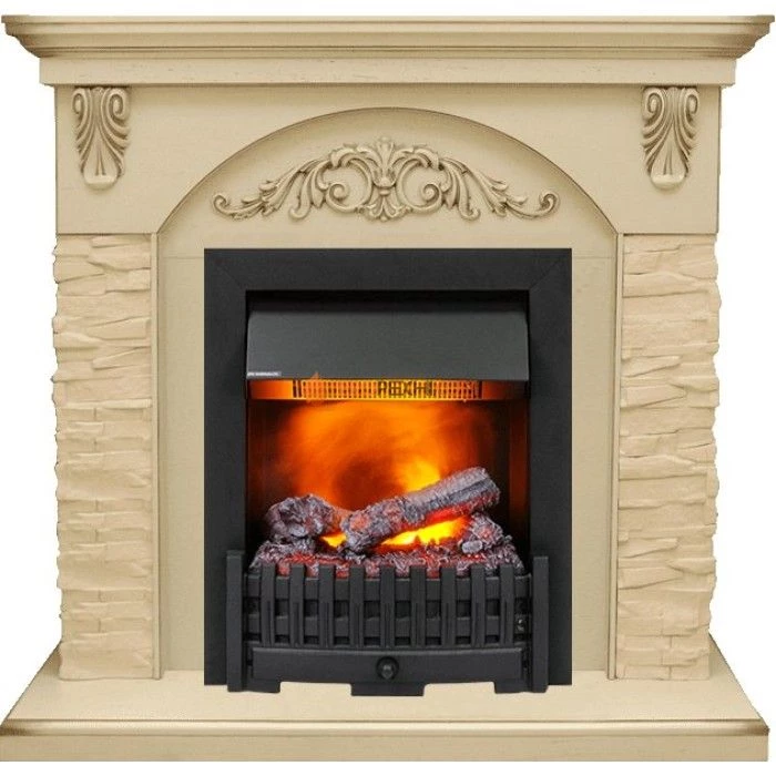 Каминокомплект Dimplex Bern Сланец крупный бежевый / Алебастр темная патина с очагом Danville Black FB2