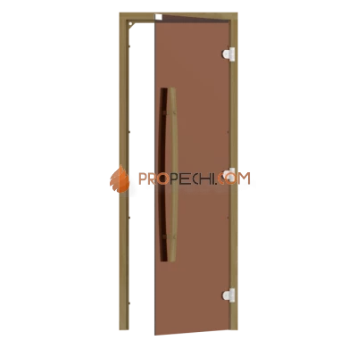 Дверь для бани стеклянная SAWO 742-3SGD-R-1 8/19, бронза, правая, кедр, без порога, изогнутая ручка