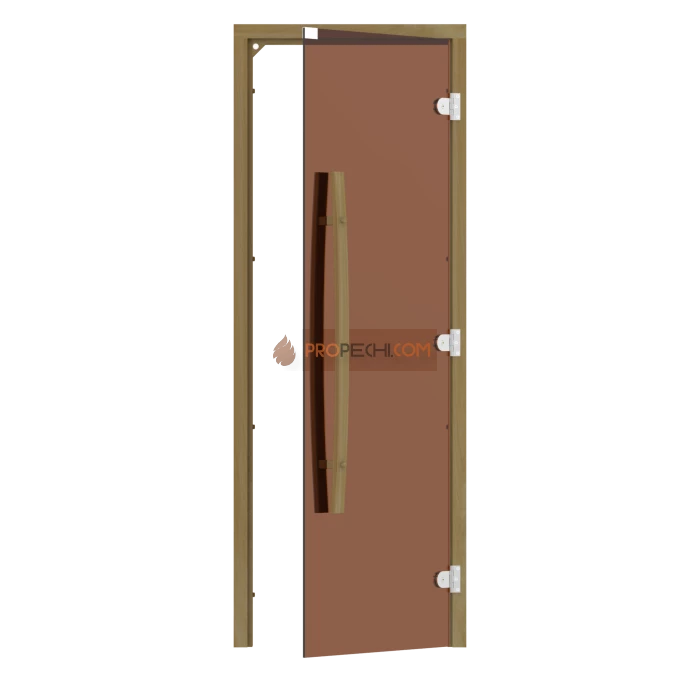 Дверь для бани стеклянная SAWO 742-3SGD-R-1 8/19, бронза, правая, кедр, без порога, изогнутая ручка