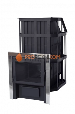 Банная печь Сибирь с закрытой каменкой, панорамное стекло