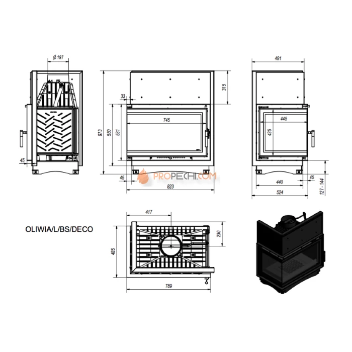 Каминная топка Kratki Oliwia/L/BS/DECO