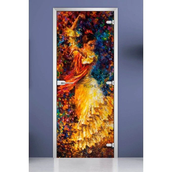 Стеклянная межкомнатная дверь DoorWood с фотопечатью Painting-18, 2000х600 мм