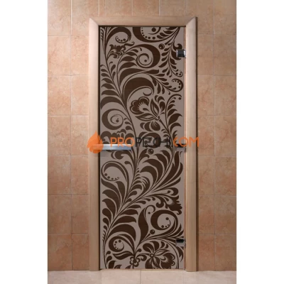 Дверь для бани DoorWood с рисунком Хохлома Черный жемчуг матовая, 2000x800 мм