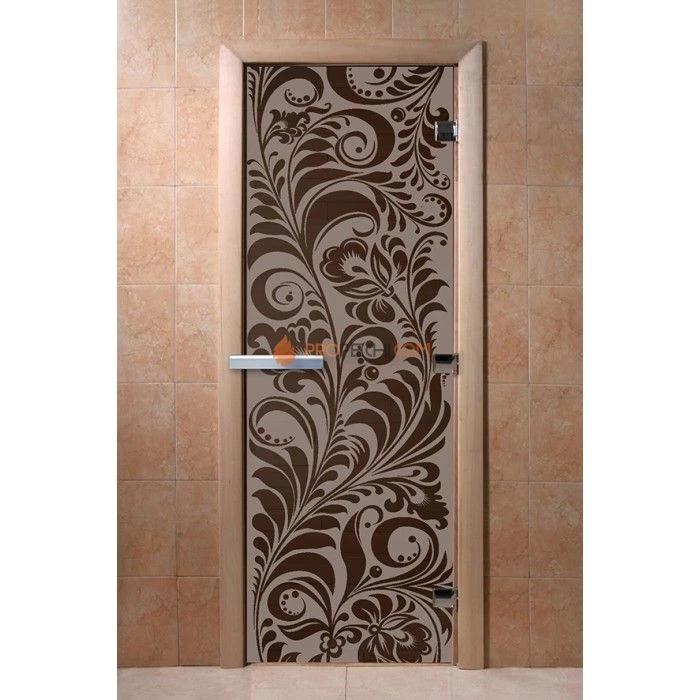 Дверь для бани DoorWood с рисунком Хохлома Черный жемчуг матовая, 2000x800 мм