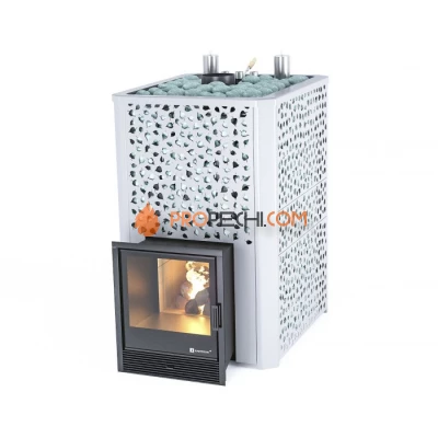 Дровяная печь для бани ИзиСтим Ялта 55 К в кожухе Березовый лист