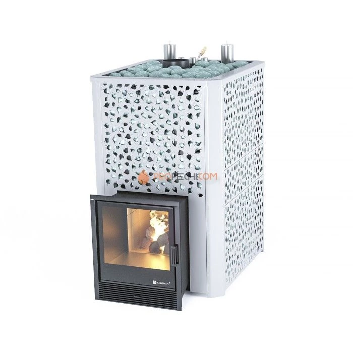 Дровяная печь для бани ИзиСтим Ялта 55 К в кожухе Березовый лист