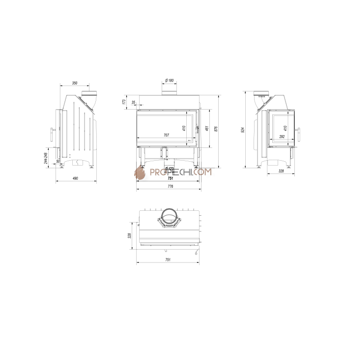 Каминная топка стальная Kratki Zibi/L/BS/DECO (угловое стекло слева) (11 кВт)