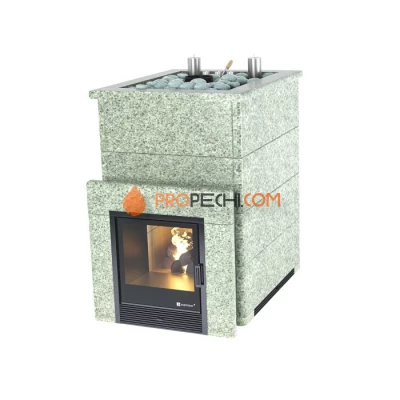 Дровяная печь для бани ИзиСтим Домна 45 К в камне Жадеит
