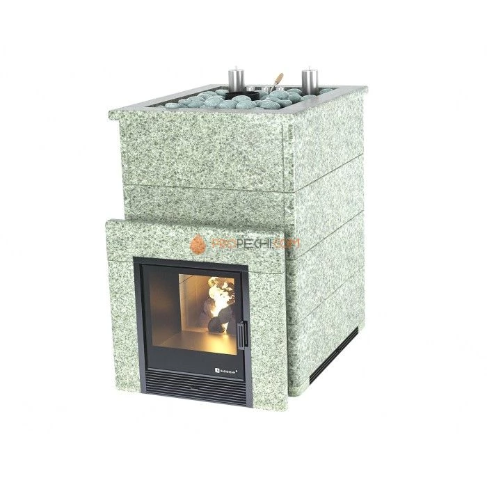 Дровяная печь для бани ИзиСтим Домна 45 К в камне Жадеит