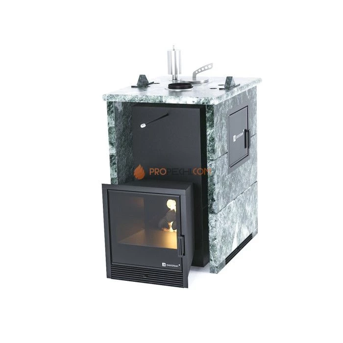 Дровяная печь для бани ИзиСтим Анапа М2 в трехстороннем кожухе из змеевика