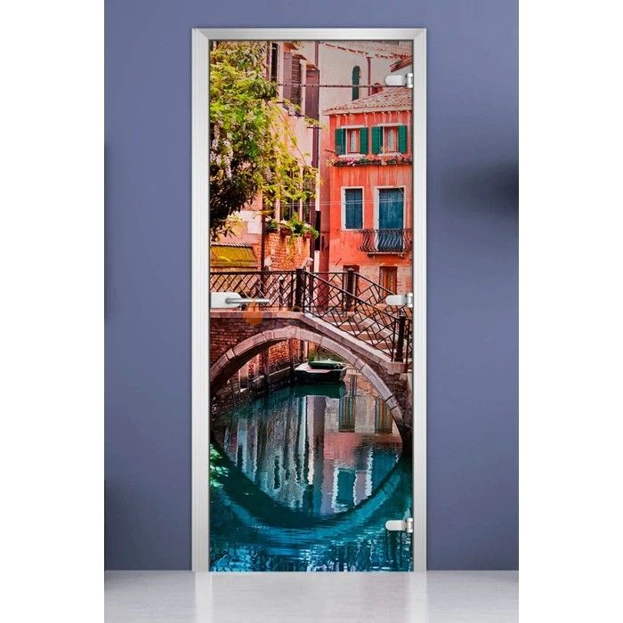 Стеклянная межкомнатная дверь DoorWood с фотопечатью City-18, 2000х700 мм