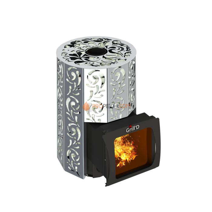 Дровяная банная печь Grill’D Violet Steel Short Window Max Pro (Камень колотый, 100 кг)