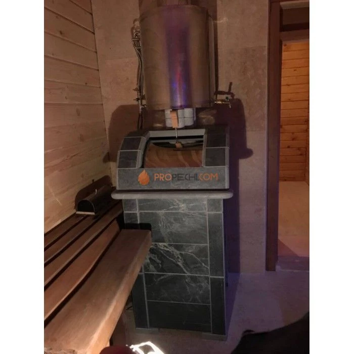 Чугунная печь для бани Инжкомцентр ВВД Калита Князь (талькохлорит) с чугунной дверцей, дымоход сверху