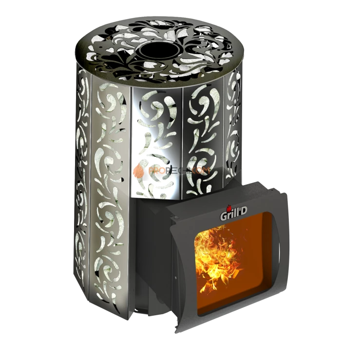 Дровяная банная печь Grill’D Violet Short Window Max Pro (Камень колотый, 100 кг)