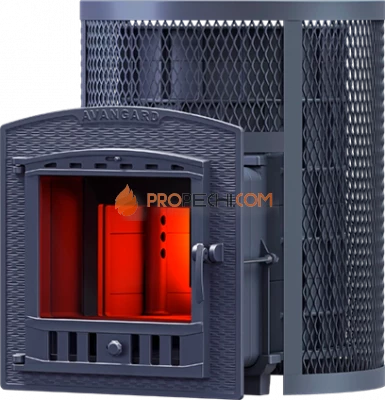 Чугунная банная печь Гефест Авангард 30 П2 круглая сетка