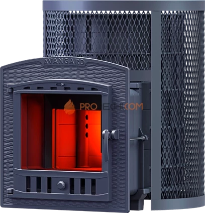 Чугунная банная печь Гефест Авангард 30 П2 круглая сетка