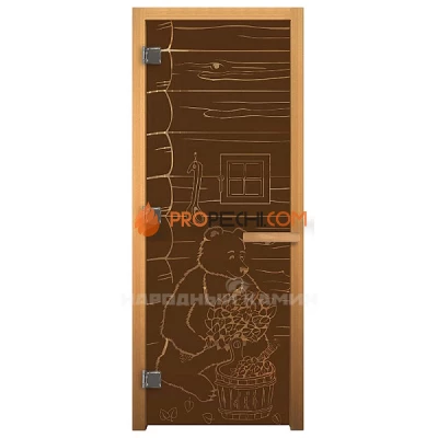 Дверь для бани Литком "Мишка" бронза, левая