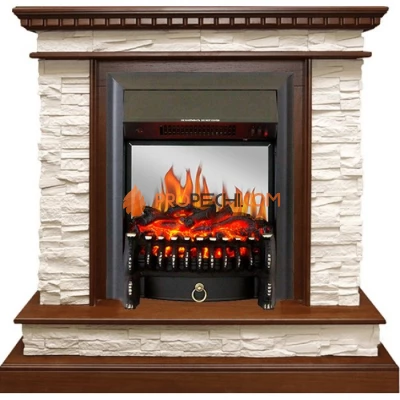 Каминокомплект Royal Flame Calgary - Дуб / Сланец бежевый с очагом Fobos FX M Black