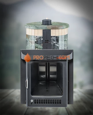 Банная печь Ферингер ПФ Оптима Жадеит перенесенный рисунок + Окаменевшее дерево